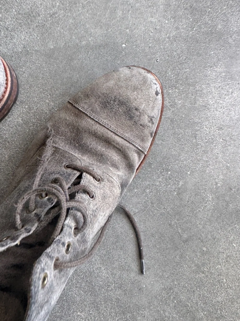 Gray Suede Taft Boots, Size 8 — as-is, broken lace